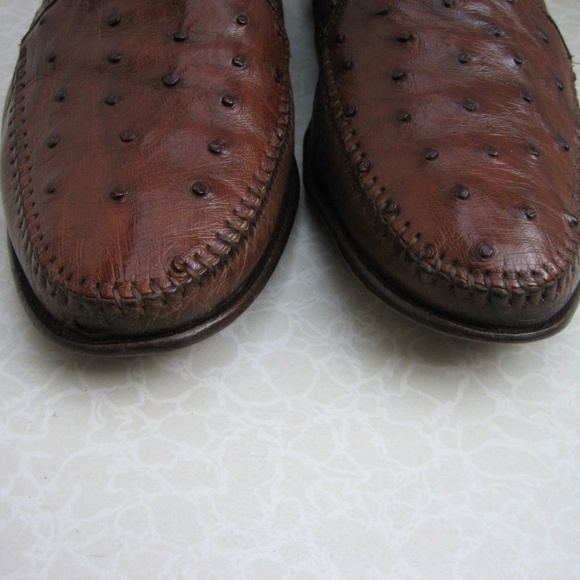 BARNEYS NEW YORK Ostrich Brown Leather Loafers,10M main image 4